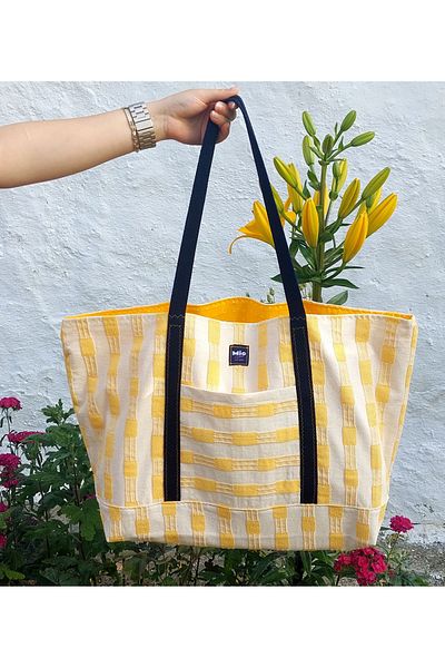 Mio Vero Natural X-Large Yellow Totebag, Pocket, 100% Cotton, Stylish Shoulder Bag & Beach Bag