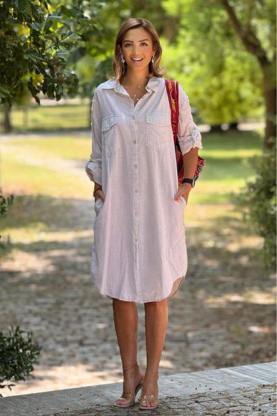 Nevin Kaya Moda Καλοκαιρινό φόρεμα Tulle Tulle Thin Demin σε κρεμ χρώμα