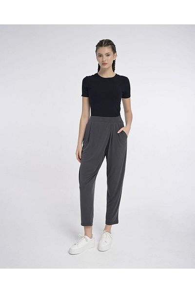 Monolou Summer Trousers Khaki with Asymmetrical Modal Fabric on the Front