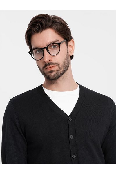 OMBRE Einfarbig gestrickte Herren-Viskose-Strickjacke - schwarz V2 OM-SWCD-0126 M