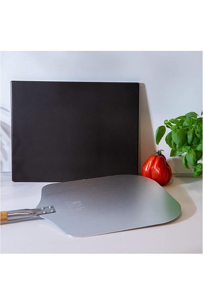 Dolce Mare Set pizza, lopată aluminiu 30,5 x 85 cm, piatră de copt 38 x 30 cm, DOLCE MARE, Negru
