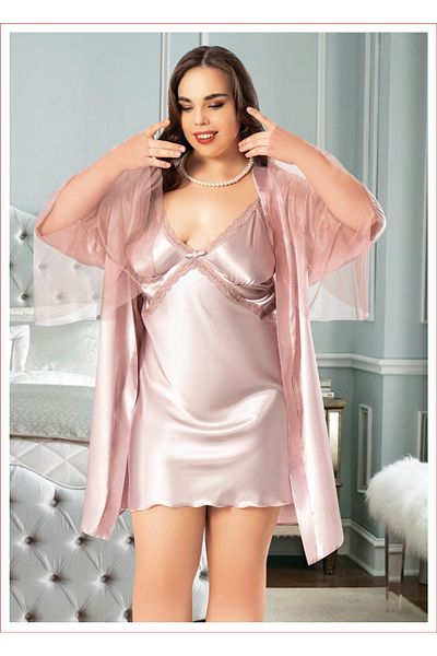 DynamicLeggings Satin Lace Large Size Dressing Gown Set 6001