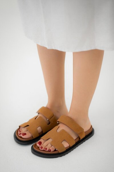 Parponi Frank Women's Suede Flat Sole Slippers Camel