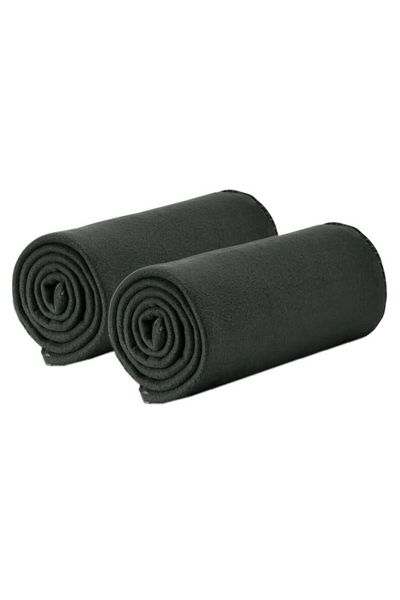 Dormitio Set of 2 fleece blankets, narrow edge, overlock stitch, 127x152 cm, 100% polyester, 180gsm, Black
