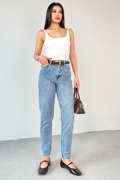 Cappmoda Jean-08124 Ice Blue Grinding Super Mold Momfit Jean