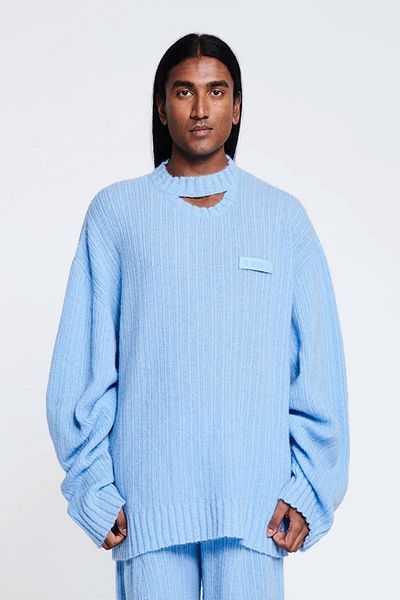 LOUIS GABRIEL NOUCHI BLUZA TRICOTATĂ CU DESCHIDERE SIGNATURE - LOUIS GABRIEL NOUCHI - ALBASTRU, L