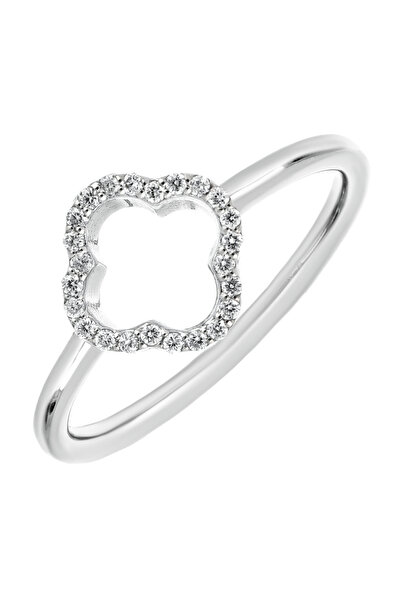 MOHI Fine Jewellery 14k white gold clover pattern ring with 0.12 ct diamonds
