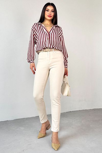Cappmoda Jean-08124 Cream Color Super Fit Momfit Jean