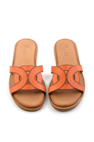 Bambi Orange Leather Women's Slippers K04507240103