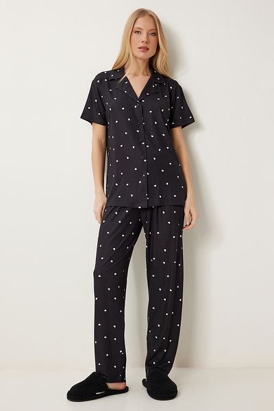 Lovelyİstanbul Set pijamale cu model, flexibil, moale, texturat NEGRU LFP0003