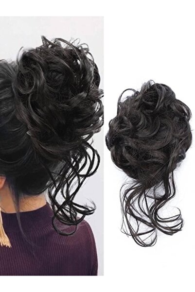 Shisa Siyah Dağınık Topuz Saç Parçası Dağınık Elastik Saç Bantları Kadınlar için kıvırcık Saç Topuzu(124)