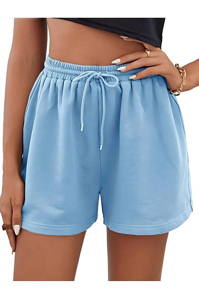 NO 601 Pantaloni scurți de damă Baby Blue, uni, din bumbac pieptănat