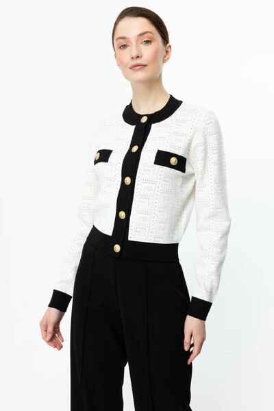 ON TRİKO Gold Buttoned Knitwear Fabric Cardigan 53900-25