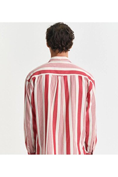 Gant Erkek Kırmızı Relaxed Fit Düğmeli Yaka Çizgili Gömlek