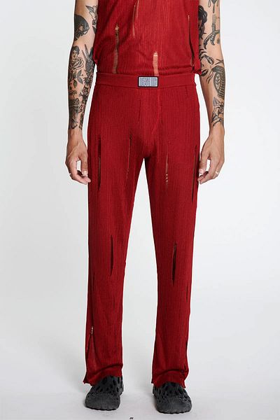 LOUIS GABRIEL NOUCHI KNITTED FLARED PANTS - LOUIS GABRIEL NOUCHI - RED, XL