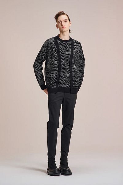 HARRISON WONG Cardigan Wire Pattern Wool - HARRISON WONG - XL, BLACK