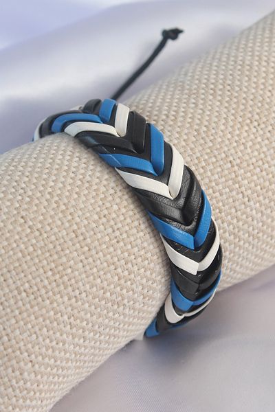 NEZADE STORE Blue White Color Black Leather String Men's Bracelet