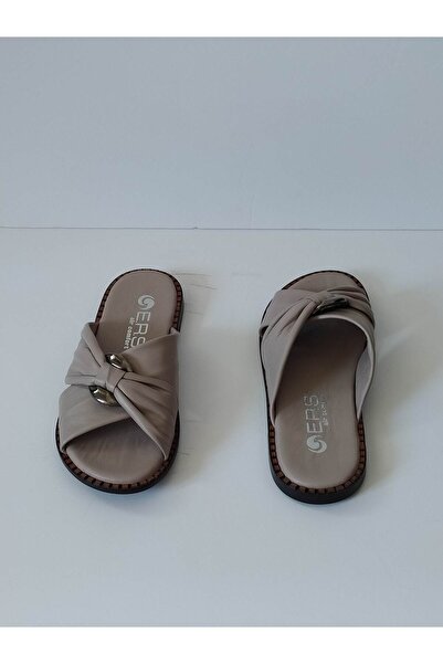 ERS Air Comfort Women's Mink Genuine Leather Cross Weft Buckle Flat Daily Stylish Slippers