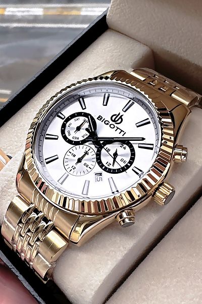 Bigotti Special Boxed 5 Atm Waterproof Men Wristwatch Gold Color Steel Band + Gift Bracelet Bme2028C1