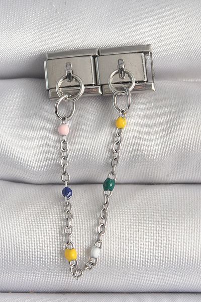NEZADE STORE 316L Steel Silver Color 2-Piece Hanging Chain Model Nomination Charm