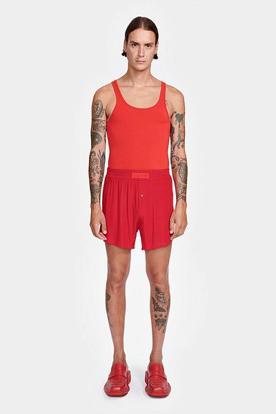 LOUIS GABRIEL NOUCHI FLUID RIBBED PYJAMA BERMUDA SHORTS - LOUIS GABRIEL NOUCHI - RED, M