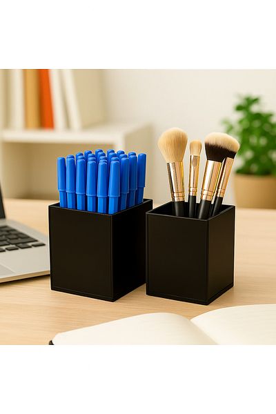 Pleksi Marketi Black Acrylic Pen Holder Desktop Organizing--2 Pcs--