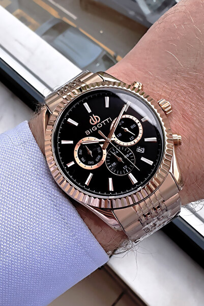 Bigotti Special Boxed 5 Atm Waterproof Men Wristwatch Rose Gold Steel Band + Gift Bracelet Bme2028C3