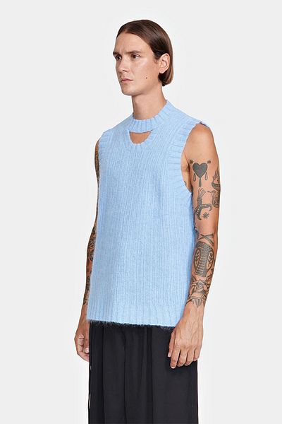 LOUIS GABRIEL NOUCHI KNITTED ROUND COLLAR VEST - LOUIS GABRIEL NOUCHI - BLUE, L