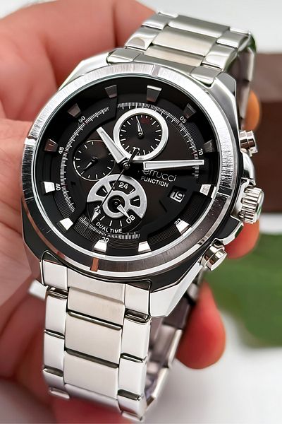 Ferrucci Function Men's Wristwatch Steel Case & Steel Cord Silver-Black Zmfer185