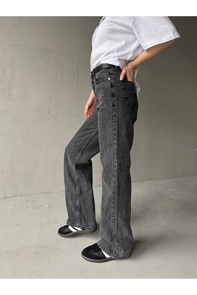 Cappmoda Jean-08127 Smoked Denim Fabric High Waist Palazzo Jean