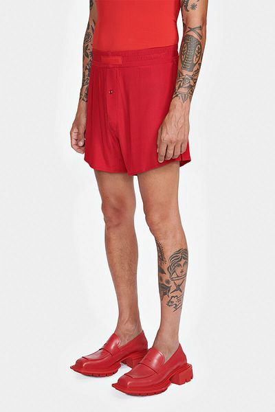 LOUIS GABRIEL NOUCHI FLUID RIBBED PYJAMA BERMUDA SHORTS - LOUIS GABRIEL NOUCHI - RED, M