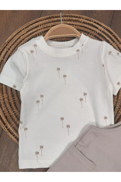 Adda Baby Salopet and Cotton Tshirt Palm Printed Shoulder Snap Badi Summer Baby Boy Set