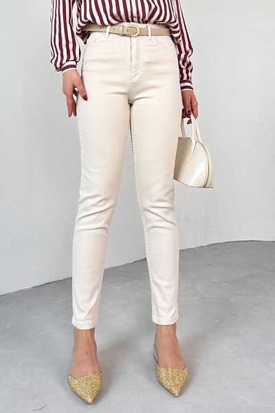 Cappmoda Jean-08124 Cream Color Super Fit Momfit Jean