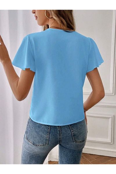 Viyamo New Season Women's Short Sleeve Butterfly Sleeve V-Neck Sandy Blouse