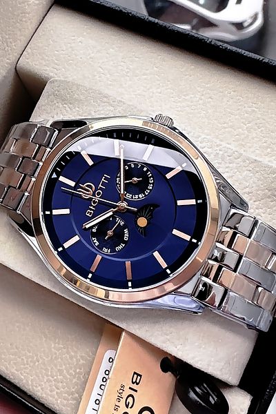 Bigotti Special Boxed 5 Atm Waterproof Men Wristwatch Rose Gumus Steel Band + Gift Bracelet Bme2027C3