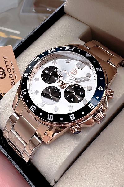 Bigotti Special Boxed 5 Atm Waterproof Men Wristwatch Rose Steel Band + Gift Bracelet Bme2027C1