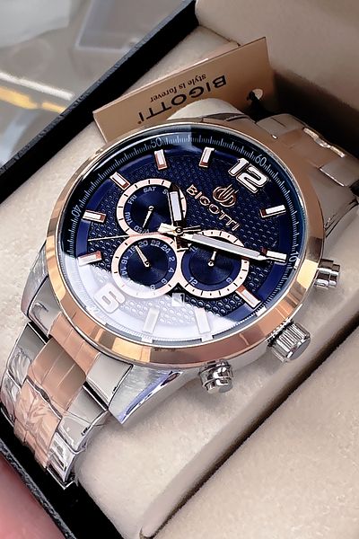 Bigotti Special Boxed 5 Atm Waterproof Men Wristwatch Rose Gumus Steel Band + Gift Bracelet Bme2027C4