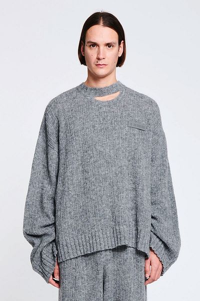 LOUIS GABRIEL NOUCHI KNITTED BLOUSE WITH SIGNATURE OPENING - LOUIS GABRIEL NOUCHI - GREY, L