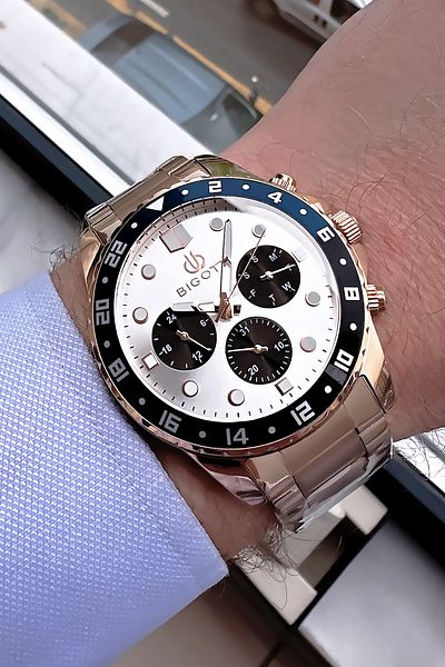 Bigotti Special Boxed 5 Atm Waterproof Men Wristwatch Rose Steel Band + Gift Bracelet Bme2027C1