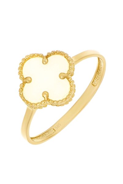 MOHI Fine Jewellery Inel din aur galben de 14k cu trifoi alb