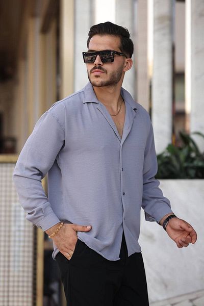 Tex Republic Ανδρικό γκρι πουκάμισο Casual Cut με υφή Oversize Casual Aerobin