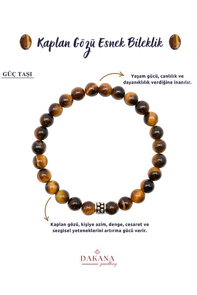 DAKANA JEWELLERY Certified 6 mm Silver Figured Tiger Eye Natural Stone Bracelet