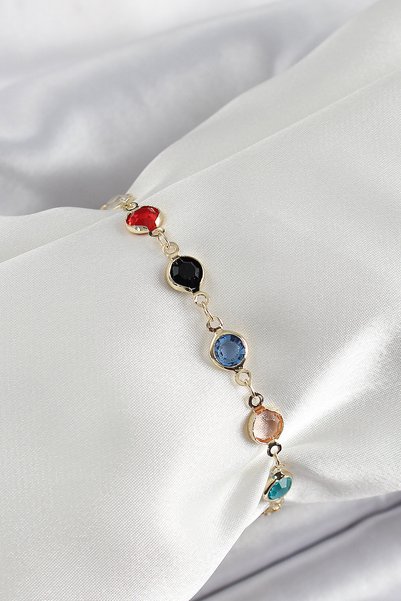 Toptan Bulurum Brass Assorti Model Gold Color Zircon Stone Women's Bracelet
