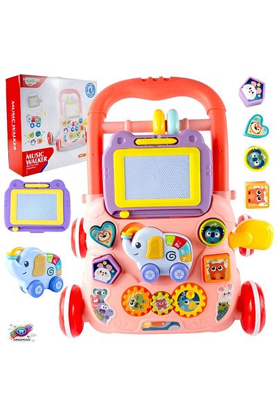 Creative Toys Premergător educativ interactiv pentru bebeluși ANGMAD, muzical, tablă de desen, elemente detașabile, roz-multicolor