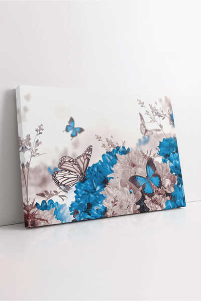 KOSS Dijital Pictură pe pânză cu fluturi albaștri, pânză cu flori albastre, p...
