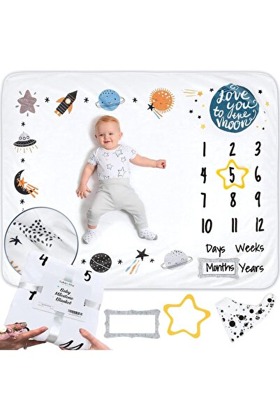 Luka & Lilly Pătură pufoasă Milestone pentru zile de naștere ale bebelușilor, 100x150 cm, catifelată, bavetă, borduri, selectați vârsta