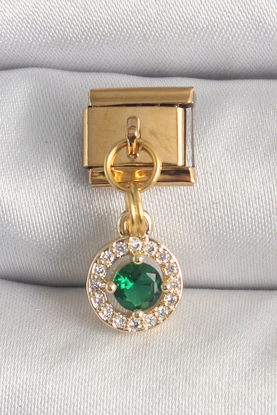 CT STONES 316L Steel Gold Color Hanging Green Zircon Stone Nomination Charm