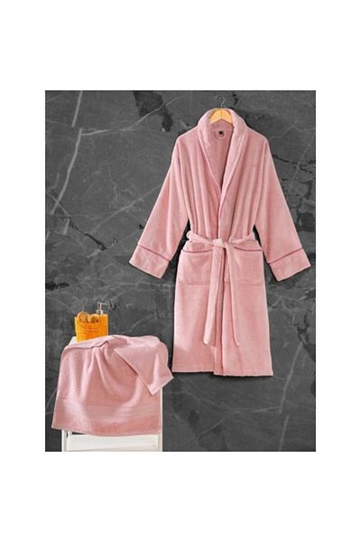 Cotton Box Bathrobe and cotton towel set, M-L, Cotton Box Exclusive Powder Pink