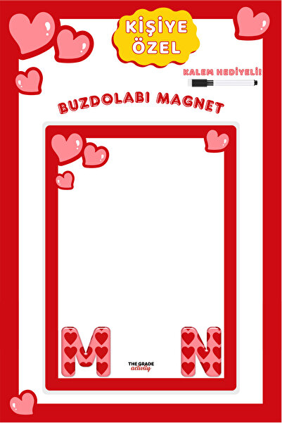 The Grade Yaz Sil Kişiye Özel Harfli Kalpli Notluk Magnet Manyetik Buzdolabı Planlayıcı Buzdolabı Notluk