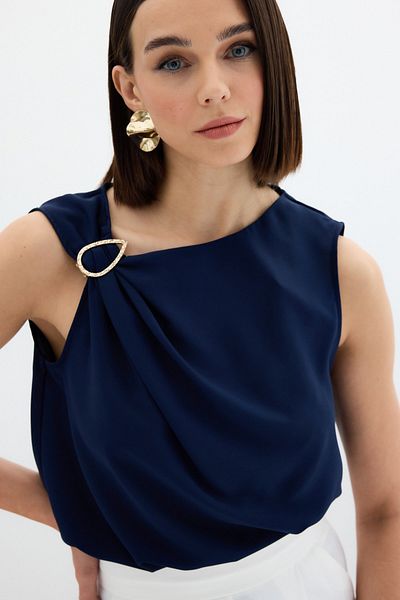 Sateen Bluză cu un singur umăr - bleumarin